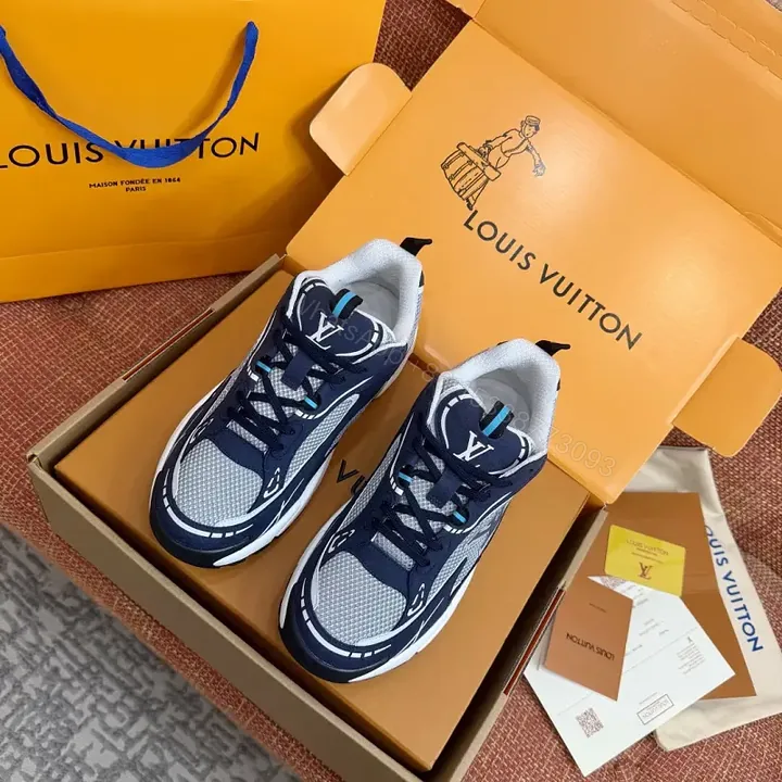 View 1 of Navy Mesh Tech Athletic Sneakers with Louis Vuitton Styling