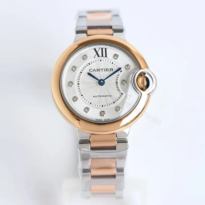 View 1 of TW Factory Cartier Two-Tone Stainless Steel and Rose Gold Automatic Watch with White Dial and Diamond Markers
