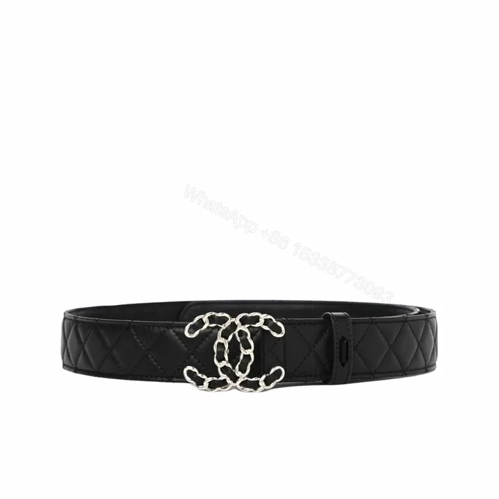 View 1 of CHANEL CC BELT SILVER CHAIN AND BLACK 28MM