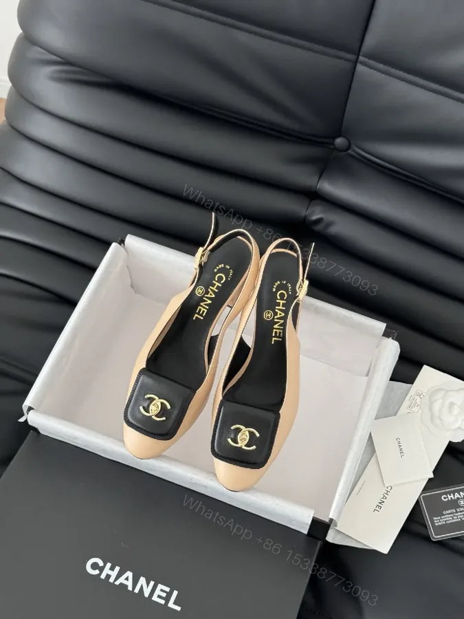 View 1 of Nude-Black Two-Tone Leather Slingback Sandals, Luxe Comfort