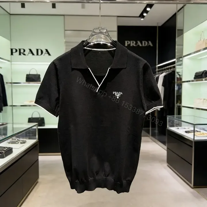 View 1 of Premium Black Polo Knit with Subtle Detailing Polo Knit Tee