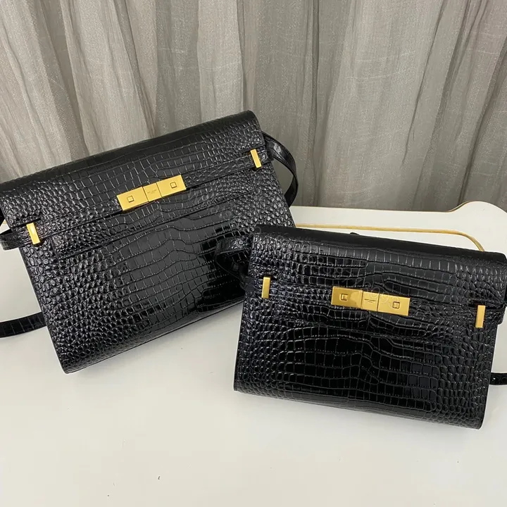 View 1 of Saint Laurent Manhattan Crocodile-Embossed Shoulder Bag