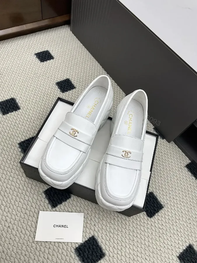View 1 of White Leather Loafers: Gold Logo, Elevated Comfort