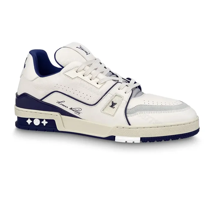 View 1 of LOUIS VUITTON LV TRAINER SNEAKERS IN WHITE AND NAVY BLUE – LSVT353