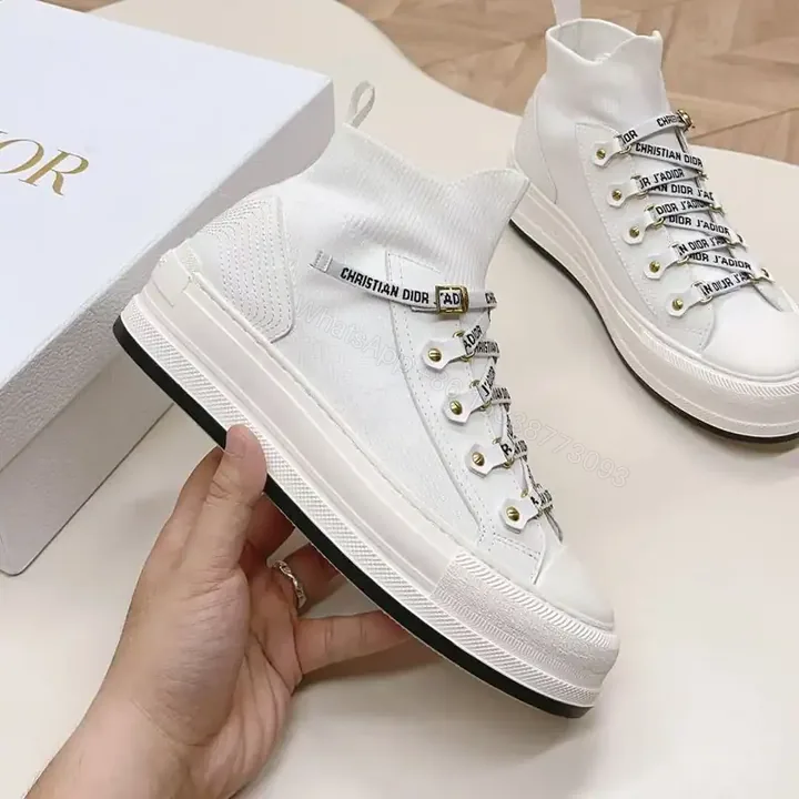 View 1 of WALK’N’DIOR PLATFORM SNEAKERS WOMEN TECHNICAL MESH AND CALFSKIN WHITE – CD166