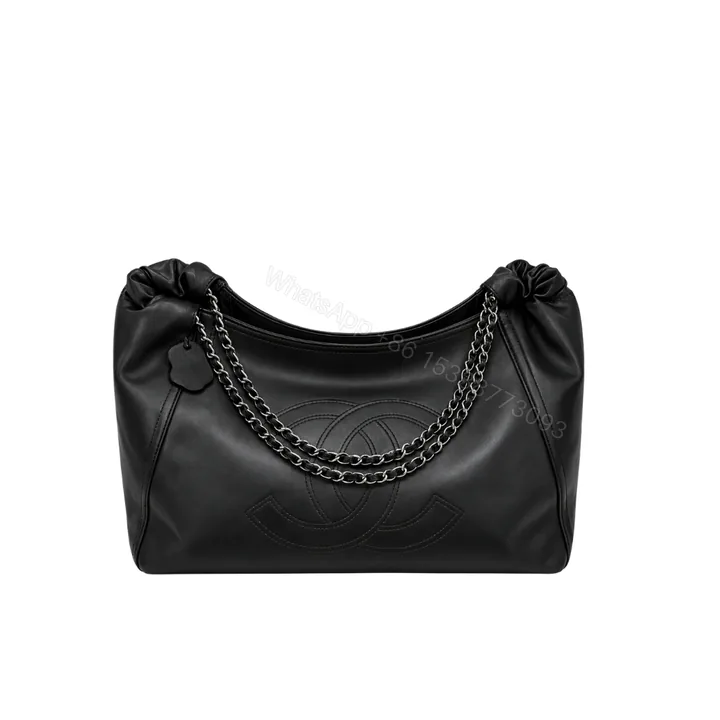 View 1 of Chanel Large Hobo Bag Black Leather Chain Strap 36Cm
