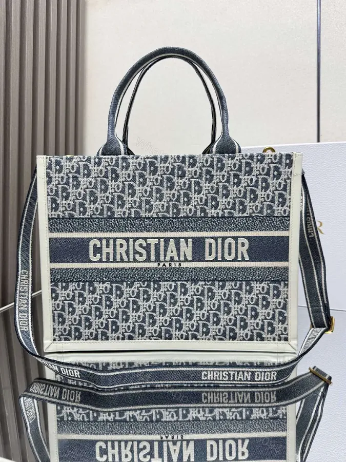 View 1 of Denim-Texture Tote: Luxe Everyday Carryall with Structured Style
