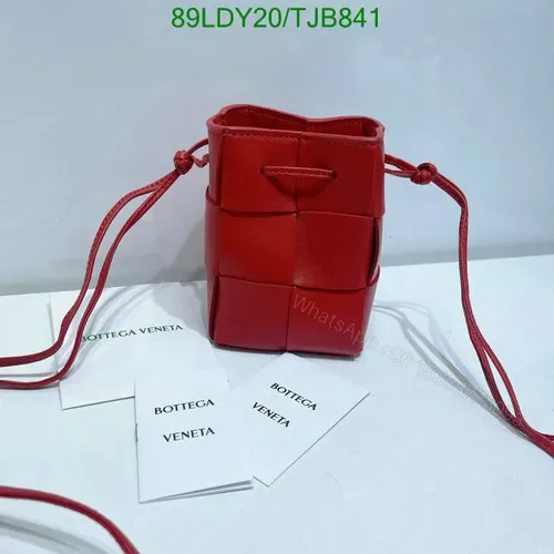 View 1 of Bottega Veneta Red Cassette Bucket Shoulder Bag LK7475