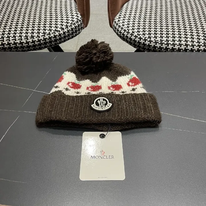 View 1 of Cozy Wool-Blend Pom Beanie with Crest Patch