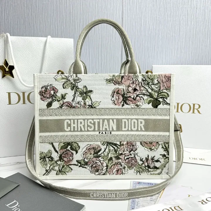 View 1 of Floral Tapestry Tote: Canvas & Leather, Signature Dior-inspired Luxury