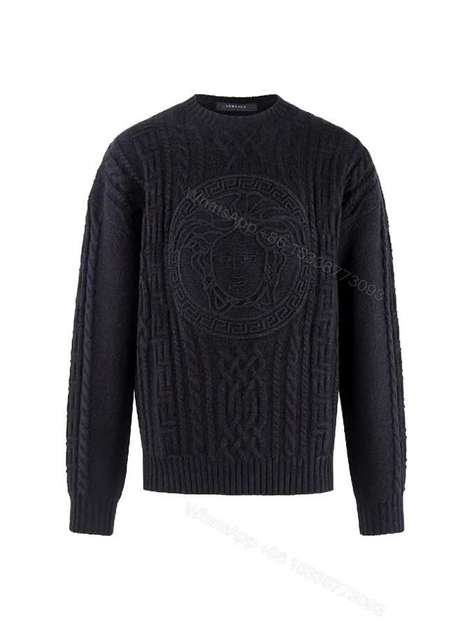 View 1 of Black + Knit + Modern + Medusa texture + Crewneck Sweater