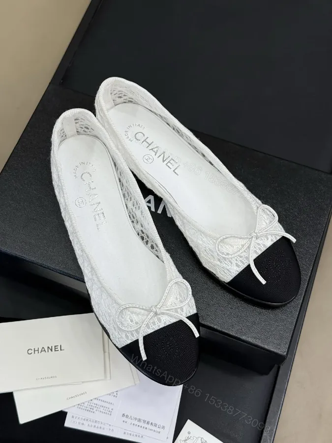 View 1 of Lace-Detail Flats Cap Toe Ballet Shoes, Elegant Everyday