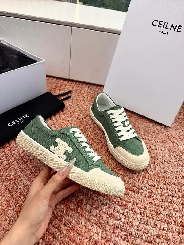 View 1 of Green Canvas Sneakers with Off-White Rubber Sole