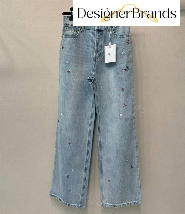 View 1 of Dior Light Blue Wide-Leg Embroidered Jeans