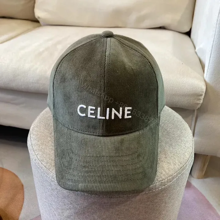 View 1 of Celine-Style Olive Cotton Cap with Structured Embroidery