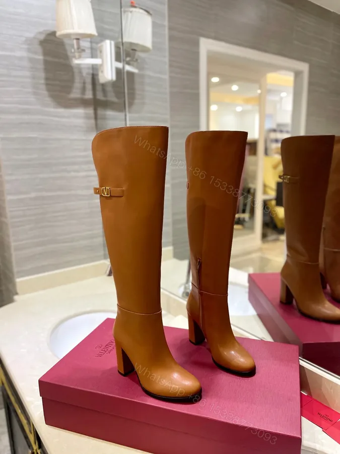 View 1 of Valentino Women Tan Leather High Heel Boots