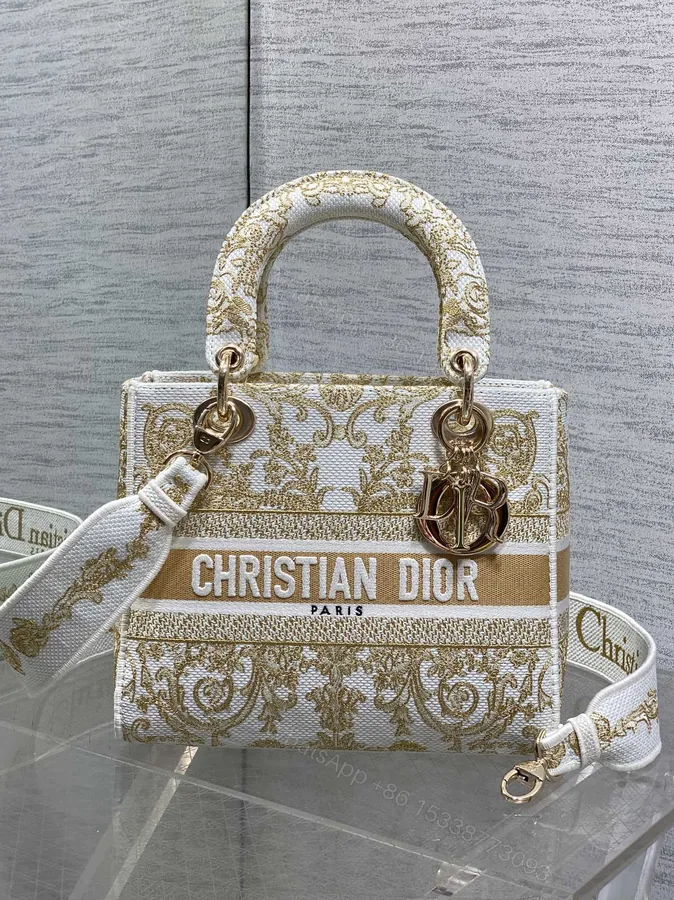 View 1 of Dior高仿金線刺繡托特包 女款白底宮廷風設計 奢華典雅