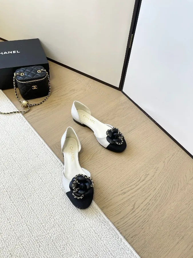 View 1 of Two-Tone Slingbacks with Gold Chain Embellishment - Luxury Open-Back Heels