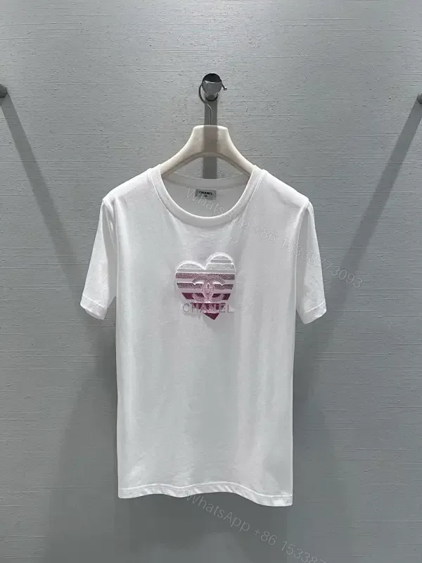 View 1 of White Cotton Tee: Subtle Heart Logo, Everyday Luxury, Men's/Women's