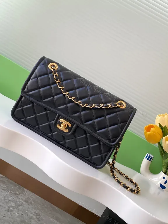 View 1 of Black Faux Leather Quilted Chain-Shoulder Bag, Luxury Everyday Style