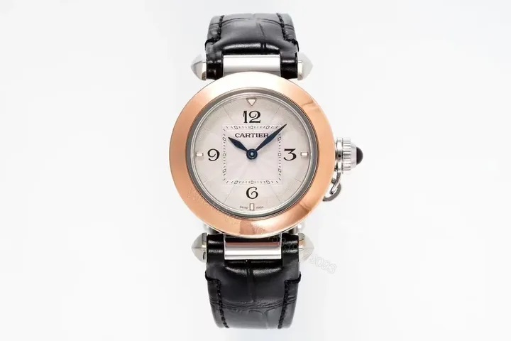 View 1 of JF Factory Cartier Pasha de Cartier Ladies Watch – Rose Gold and Stainless Steel with Black Leather Strap