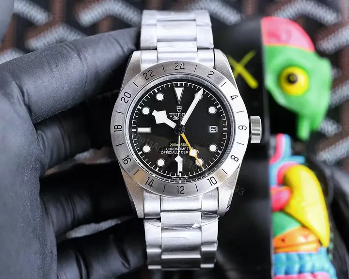 View 1 of Tudor Qichen GMT Black Dial 24-Hour Bezel Steel Bracelet Premium 42MM TUDOR-BB-GMT-42-BLK-STEEL