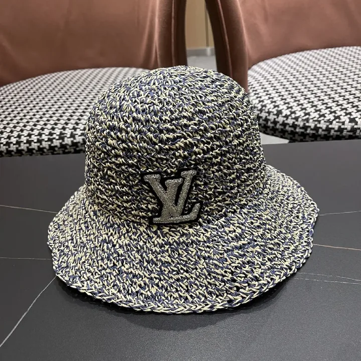 View 1 of Textured Straw-Blend Hat with LV Accent - Bucket Style