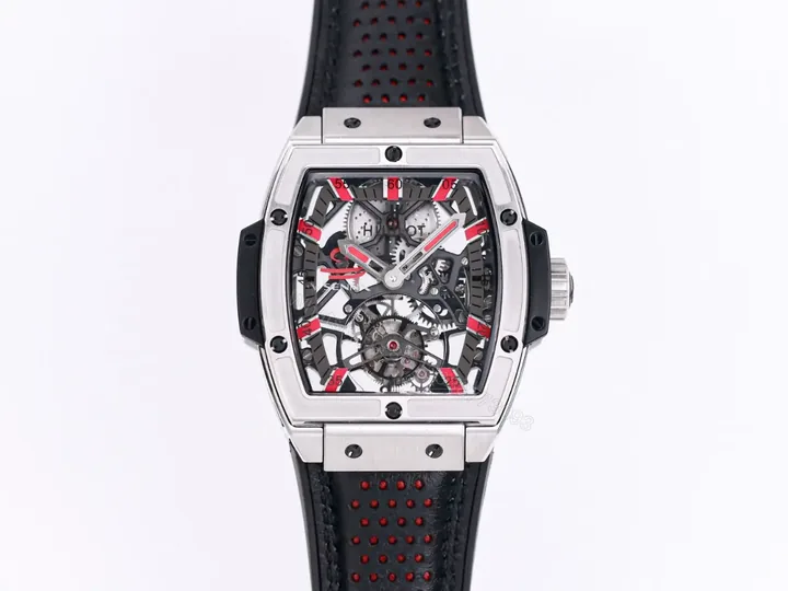 View 1 of Hublot Masterpiece Series 906 Custom Tourbillon Watch Rose Gold/Platinum Black and Red Leather Strap