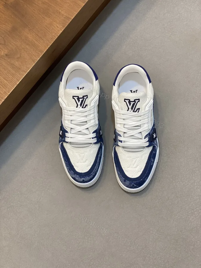 View 1 of LV 一比一藍白撞色運動鞋經典字紋帆布拼接設計質感升級