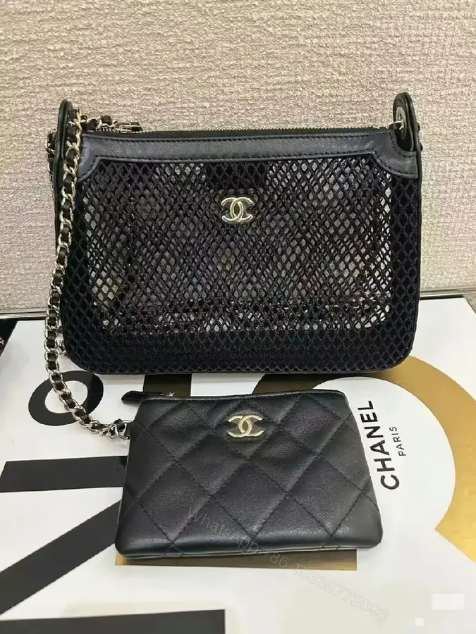 View 1 of Net-Texture Bag + Cardholder: Luxe, Durable, Modern Crossbody
