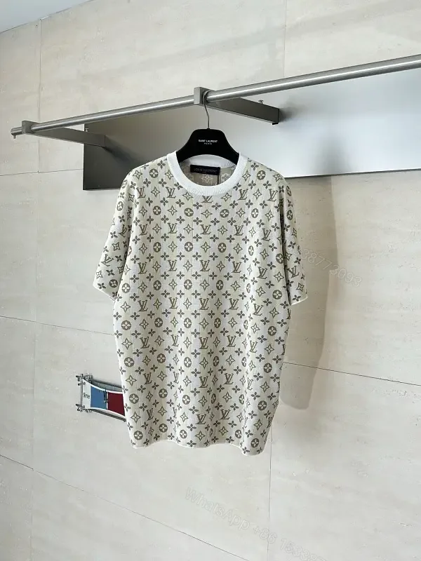 View 1 of White Cotton Jacquard Louis Vuitton Monogram Knit T-Shirt
