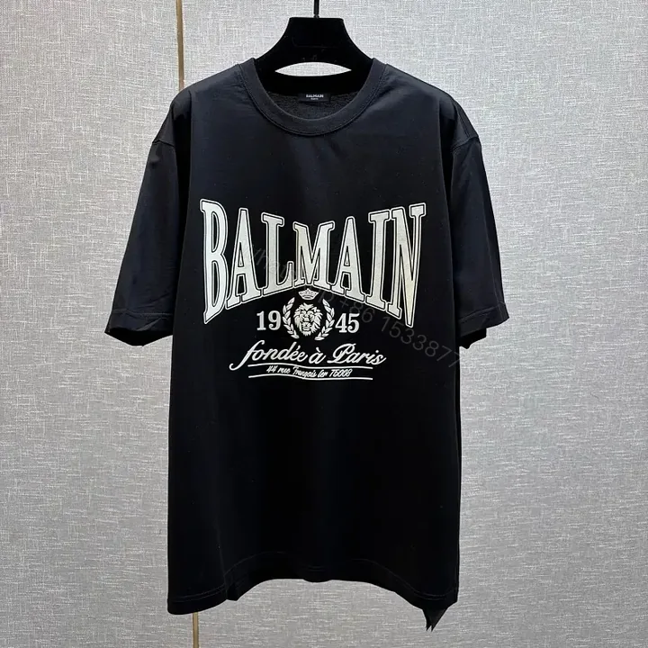 View 1 of Black Cotton Tee + Oversized Logo + Streetwear + Balmain-inspired Graphic + T-Shirt