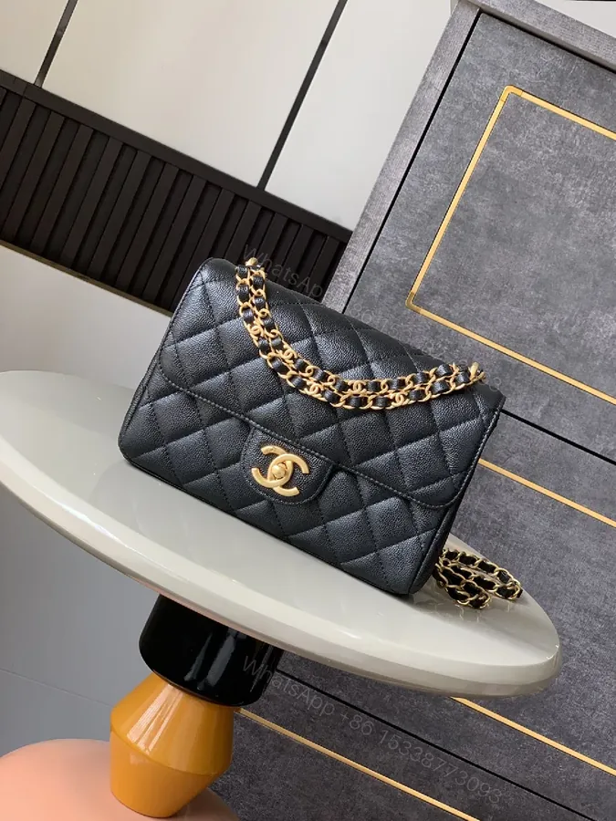 View 1 of Quilted Calfskin Tote: Gold Chain, Compact Luxury Bag