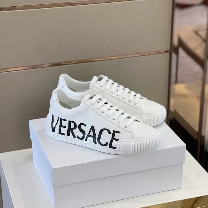 View 1 of Versace Bold Logo White Leather Sneakers, Premium Comfort