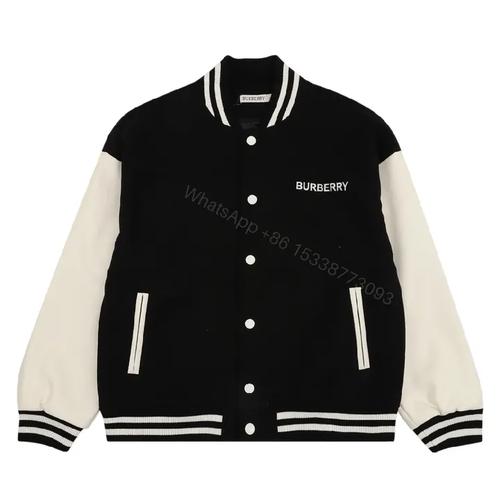 View 1 of Black/Ivory Varsity Bomber - Logo Detail, Lightweight Premium Jacket