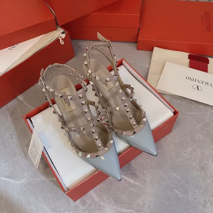 View 1 of Valentino Women Light Blue Patent Leather Studded Heels
