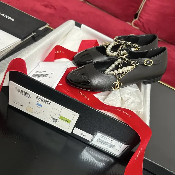 View 1 of Chic Pearl-Chain Leather Mary Jane—Elegant Comfort Shoes