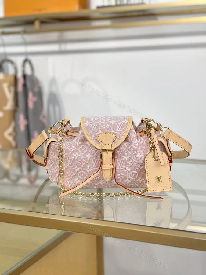 View 1 of LV 一比一 粉色老花鏈條迷你包 小號斜挎手提包