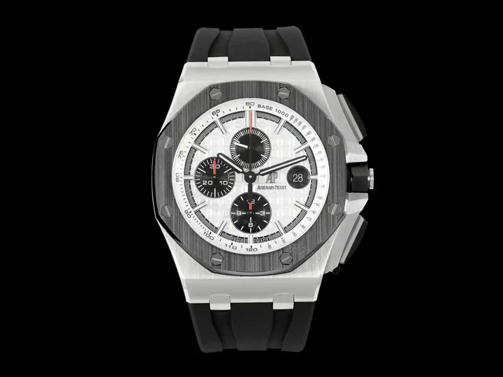 View 1 of Audemars Piguet Royal Oak Offshore White Replica 44MM Black Rubber Strap Chronograph RG-AP-ROO-WHT-BLK-RUB-44