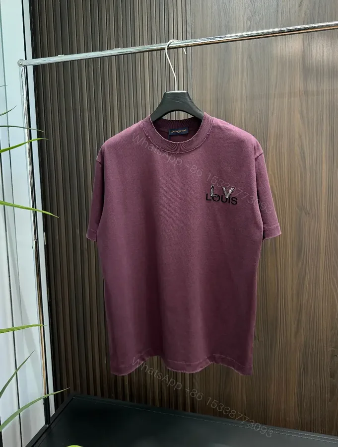 View 1 of Burgundy Cotton Oversized Tee with LVIS Embroidery