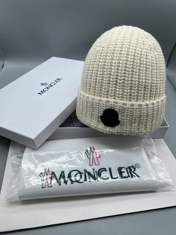 View 1 of Cream Wool-Beam Beanie: Minimalist Luxury Moncler Knit Cap
