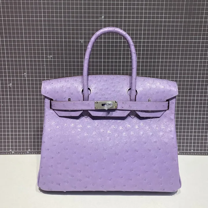 View 1 of HN 30CM PURPLE OSTRICH LEATHER SILVER HARDWARE