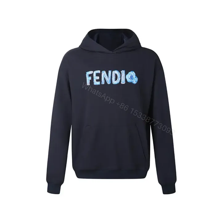 View 1 of Navy Fleece Hoodie: Floral Embroidered Luxe Zipless Style