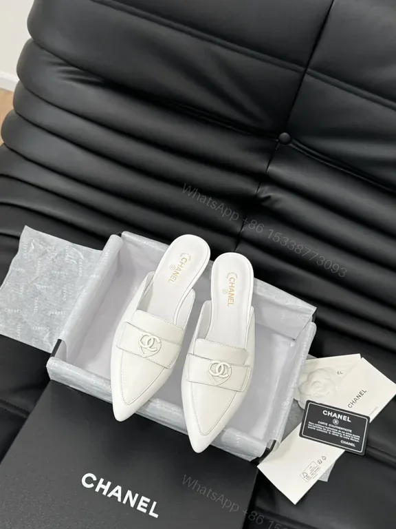 View 1 of Chanel-Inspired White Mules: Sleek Comfort, Premium Style