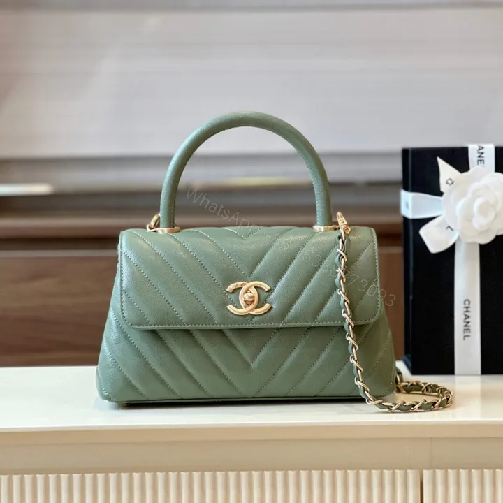 View 1 of Chanel Coco Handag V-Shaped Pattern With Lock Gold 25cm