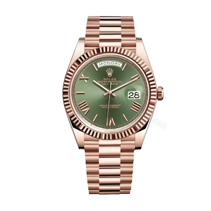 View 1 of Rolex Day-Date Rose Gold Green Roman Dial Replica