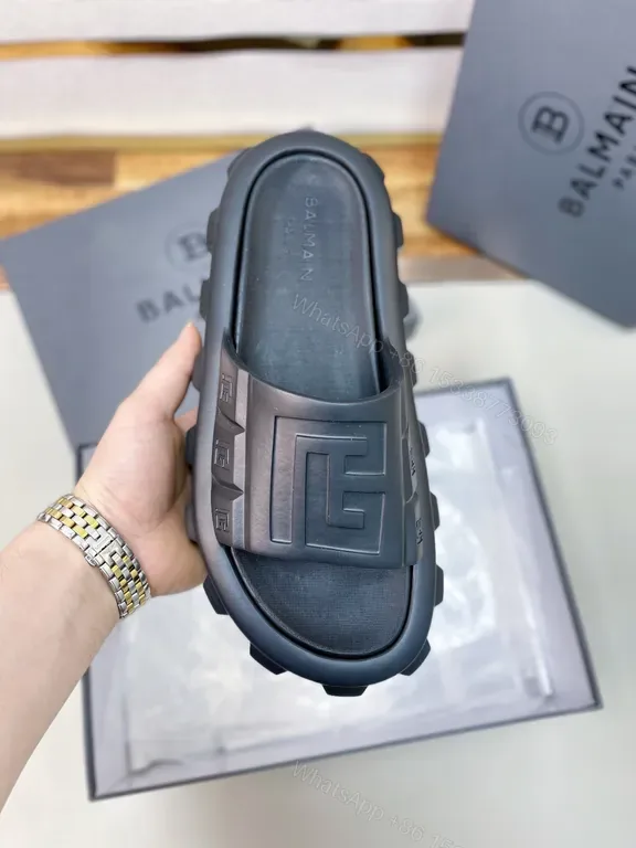 View 1 of Balmain Black Leather Slide: Luxury All-Day Comfort