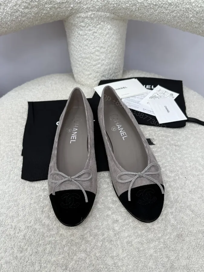 View 1 of Taupe Suede & Velvet Bow Ballet Flats, All-Day Comfort