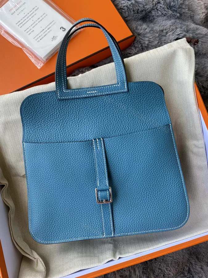 View 1 of Hermes GF 女款 Halzan 手提包 湖水藍時尚款