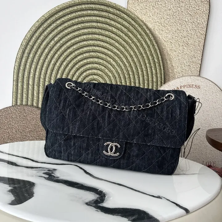 View 1 of Denim-Texture Flap Crossbody: Modern Chic Statement Bag
